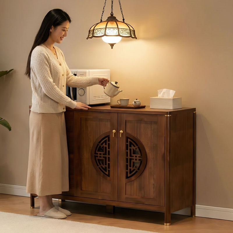 新中式实木框餐边柜复古客厅收纳柜茶水柜多门对开储物柜天然纹理,住宅家具,餐边柜,淘宝优惠券,粉丝福利购,淘宝优惠卷