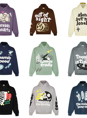 Broken planet连帽卫衣美潮高街趣味印花加绒宽松设计感帽衫潮牌