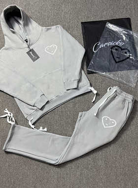 Carsicko hoodies爱心印花运动慢跑套装休闲加绒卫衣卫裤男女外套