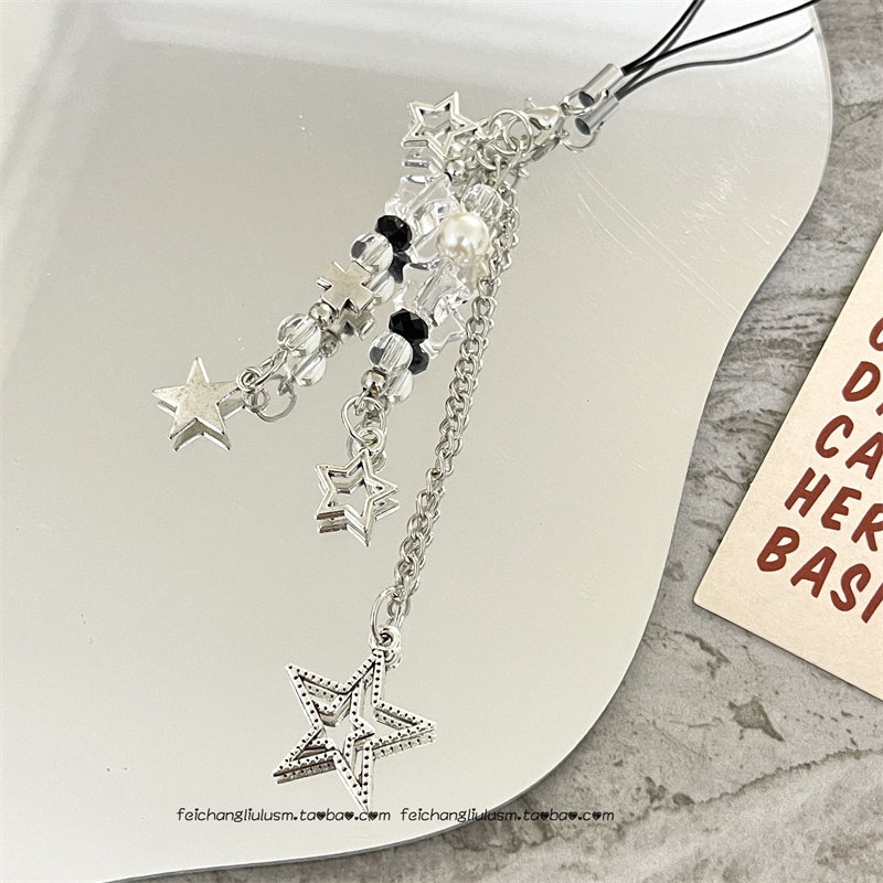 thumbnail for ins style, sweet girl's heart, metallic silver star, mobile phone chain, simple and versatile, goo card bag, bag, ccd camera pendant