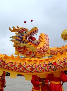 黄色绸布龙舞龙舞狮道具社火耍龙灯舞龙头江西表演大龙头40公分