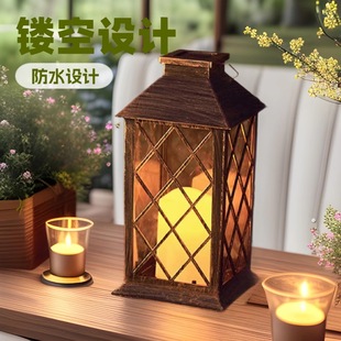 新款太阳能蜡烛灯太阳能塑料灯笼户外露营防水太阳能塑料风灯蜡烛