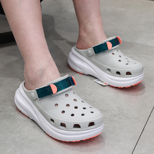 Crocs洞洞女鞋卡骆驰新款动感泡芙拼色厚底沙滩洞洞凉拖鞋214096