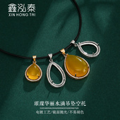 时尚 18K金工艺镶嵌翡翠蜜蜡南红项坠托 日韩水滴形吊坠空托女配饰