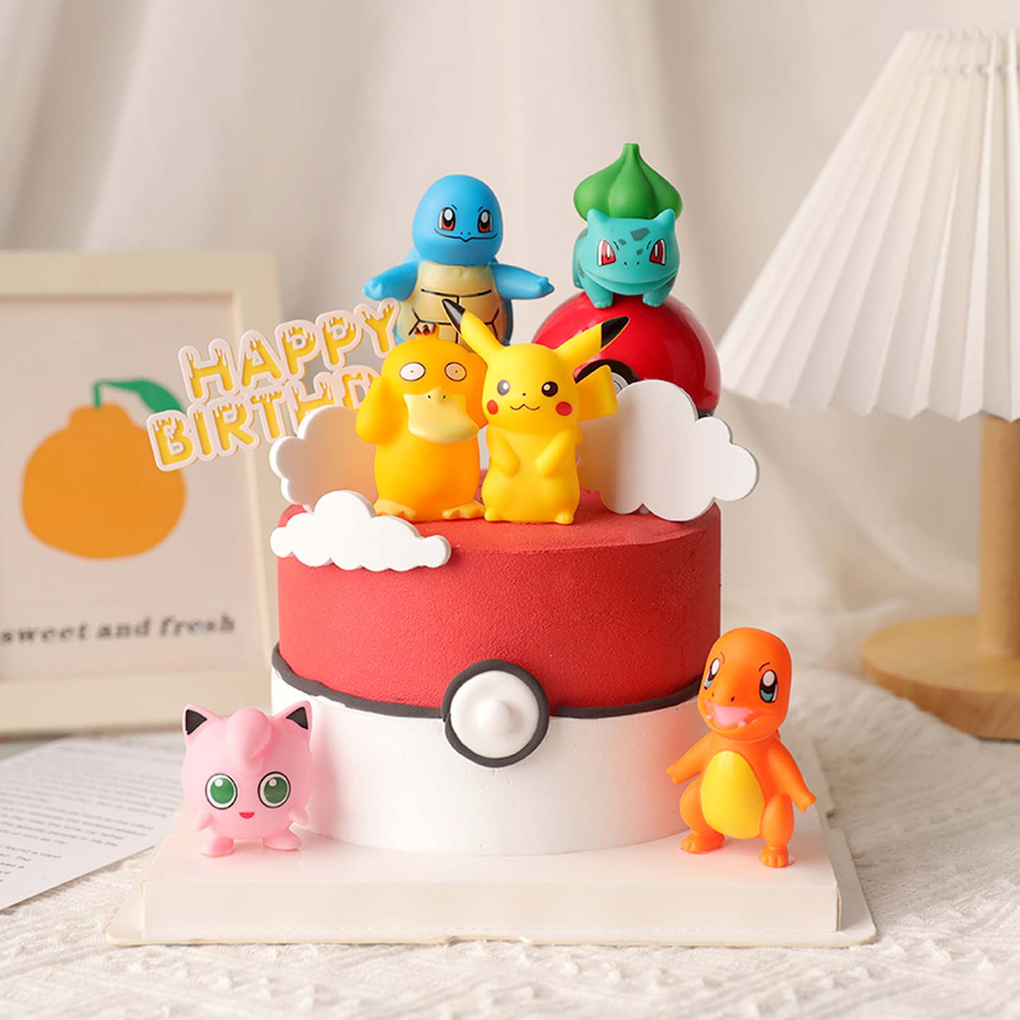 烘焙蛋糕装饰摆件网红皮卡丘蒜头王八搪胶卡通精灵球生日插件插卡