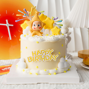 包邮外星宝星仔网红生日蛋糕装饰摆件HBD软陶卡通甜品台插件插卡