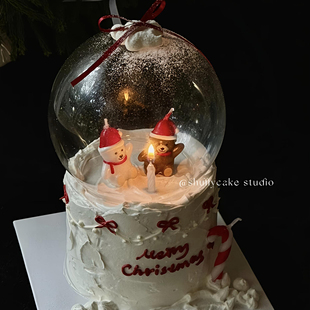 饰摆件塑料水晶球透明罩小熊蜡烛插件 抱抱酱网红圣诞节蛋糕装 包邮