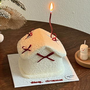 饰摆件圣诞节梦幻雪屋丝带蝴蝶结蜡烛生日插件 网红烘焙蛋糕装 包邮