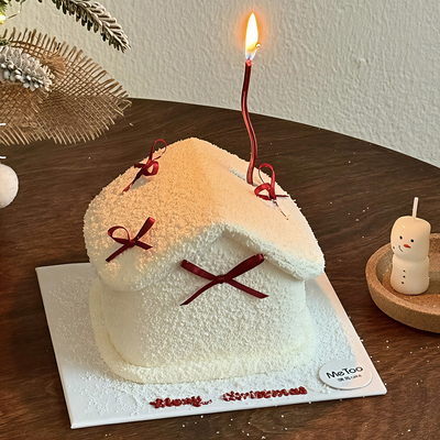 包邮网红烘焙蛋糕装饰摆件圣诞节梦幻雪屋丝带蝴蝶结蜡烛生日插件
