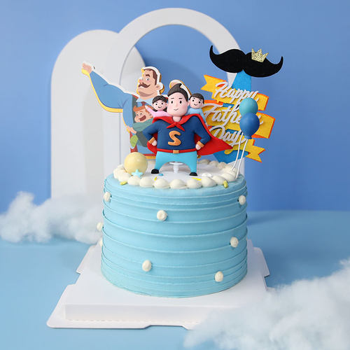 父亲节软陶超人爸爸烘焙蛋糕装饰摆件领带插件生日插牌插卡套装
