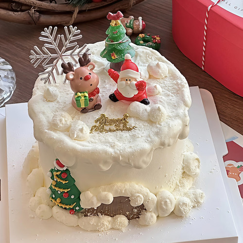 2026网红圣诞节烘焙蛋糕装饰摆件圣诞树老人雪人可爱麋鹿甜品插件
