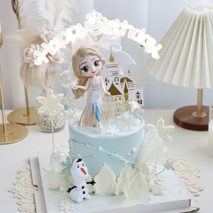 烘焙蛋糕装 饰摆件ins生日快乐灯爱莎公主城堡可爱甜品台插卡插件