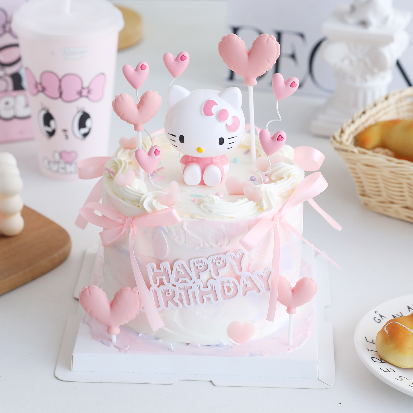 网红烘焙蛋糕装饰kt小猫粉色系少女心生日派对甜品装扮摆件插卡