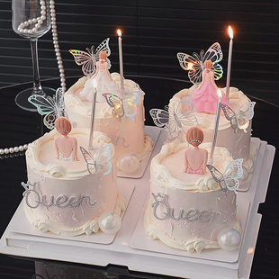 包邮3.8女神节网红烘焙蛋糕装饰摆件软胶背影女王公主裙蝴蝶插件
