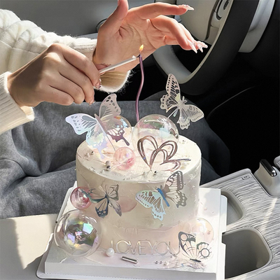 网红烘焙蛋糕装饰摆件蝴蝶亚克力爱心LOVEYOU小仙女生日快乐插件