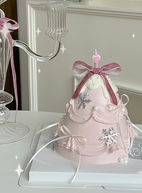 粉色新年跨年网红芭蕾风蛋糕装饰雪花丝带蝴蝶结仙女爱心蜡烛插件