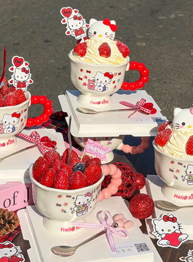 包邮网红kt草莓杯陶瓷圣诞草莓塔节日杯子蛋糕蝴蝶结装饰小猫摆件