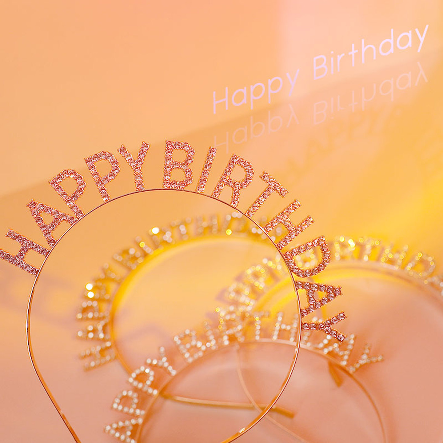 烘焙蛋糕装饰合金带钻HappyBirthday头箍发箍香槟金ins生日帽头饰