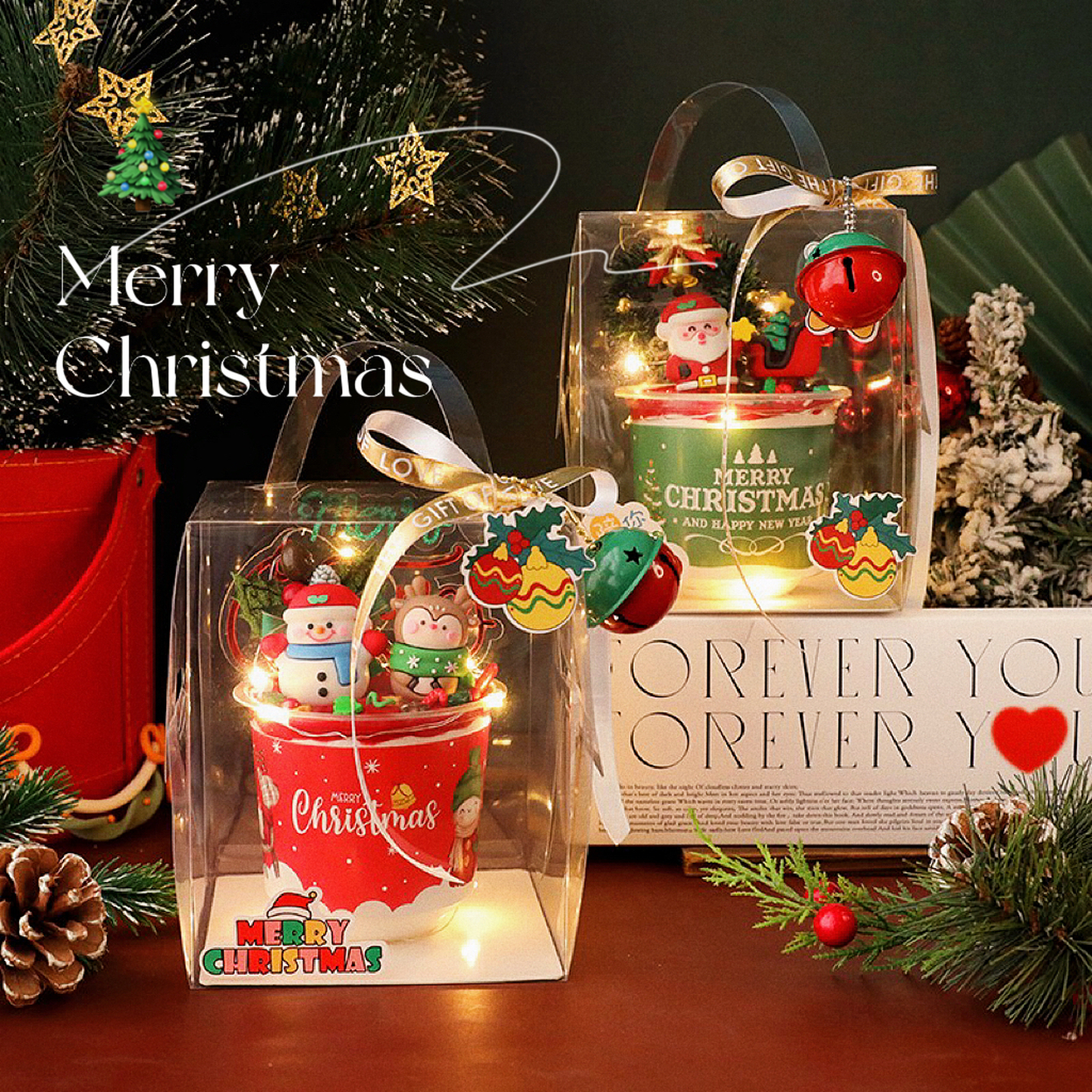 圣诞烘焙蛋糕装饰摆件老人雪人啵啵杯子围边打包盒铃铛丝带插件