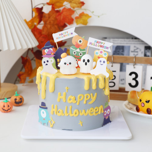 烘焙蛋糕装饰万圣节幽灵卡通插卡halloween节日甜品台装扮插件