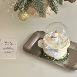 圣诞节网红蛋糕装饰摆件玻璃罩水晶球甜筒围巾雪人圣诞树插件蜡烛