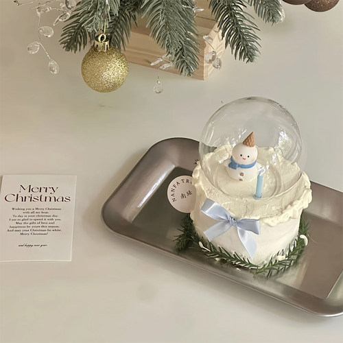 圣诞节网红蛋糕装饰摆件玻璃罩水晶球甜筒围巾雪人圣诞树插件蜡烛