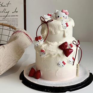 饰摆件Kitty小猫蝴蝶结可爱模具丝带生日插件 网红烘焙蛋糕装 包邮