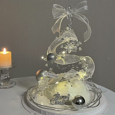 网红圣诞节烘焙蛋糕装饰摆件仙女白纱水晶蝴蝶结圣诞树女神插件