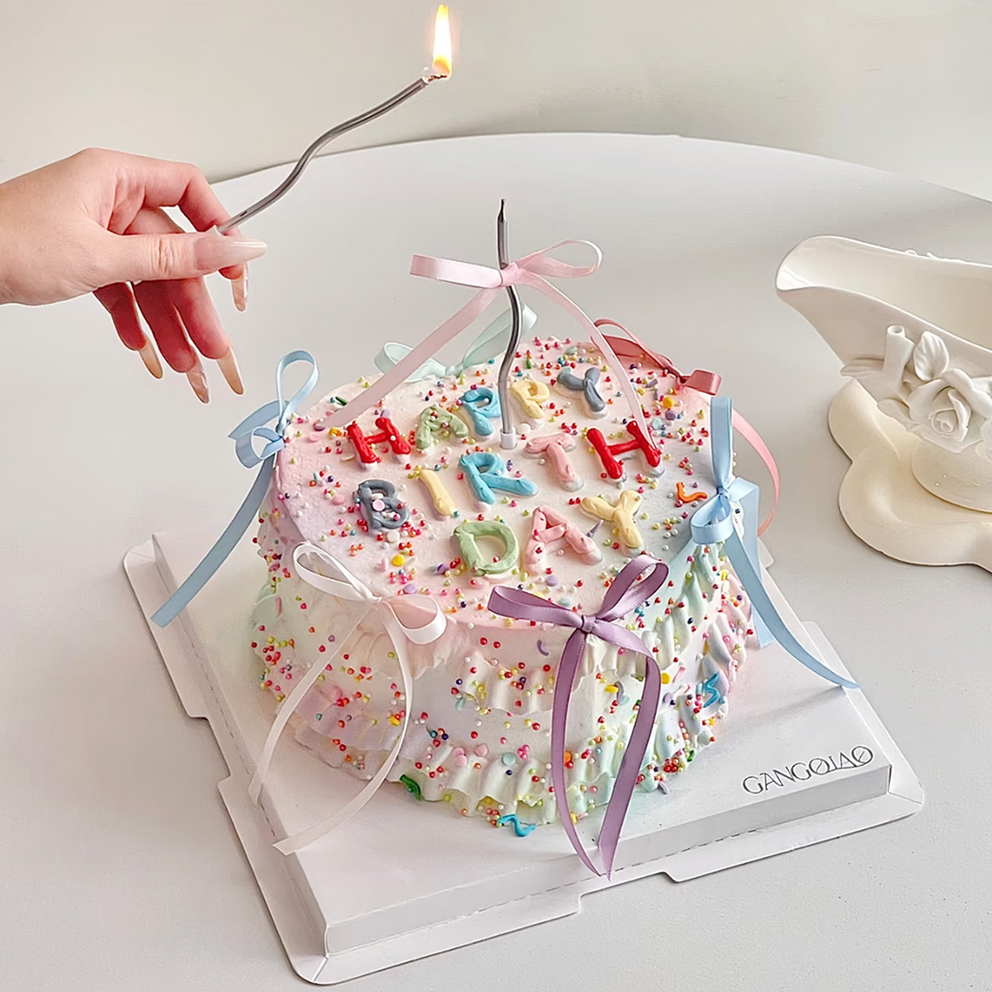 包邮网红生日蛋糕装饰芭蕾风多巴胺彩色马卡龙丝带蝴蝶结仙女插件