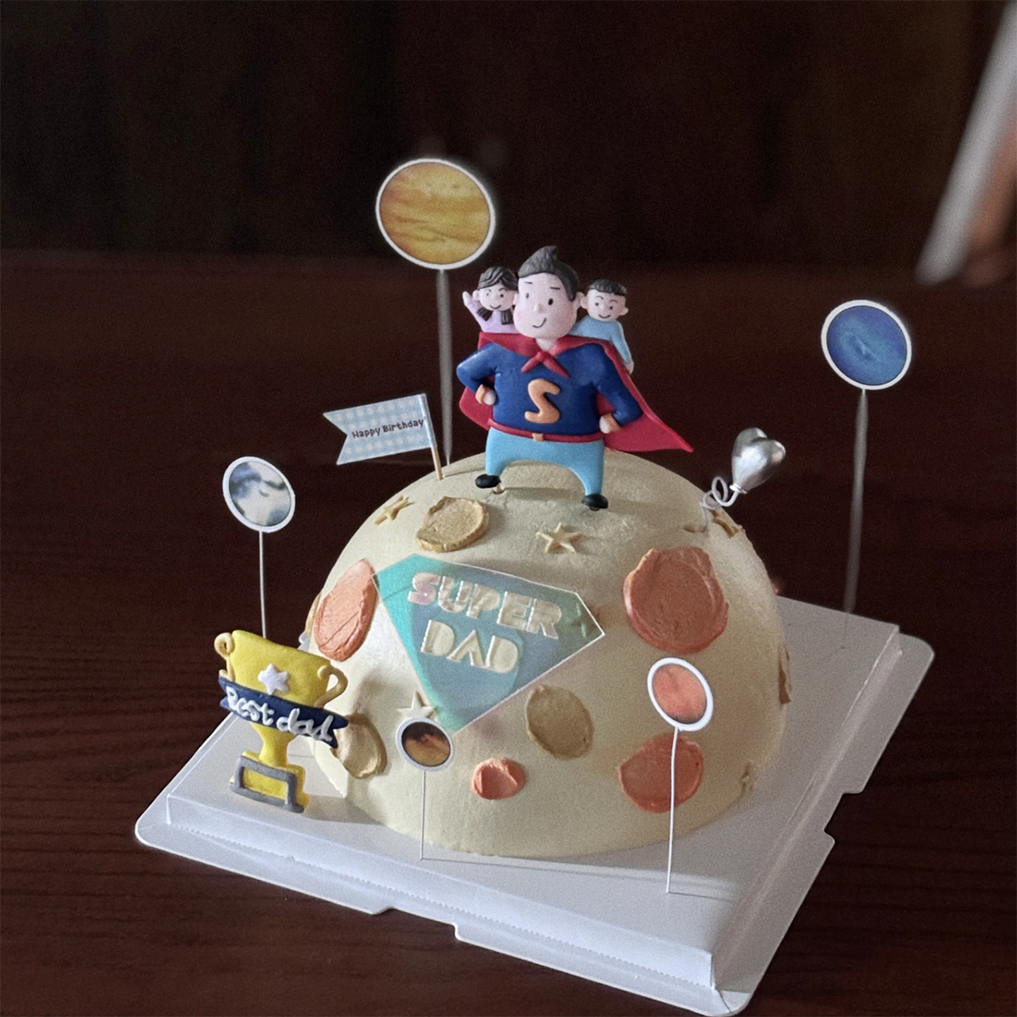 包邮父亲节网红纸杯蛋糕装饰摆件英雄超人爸爸星球奖杯亚克力插件