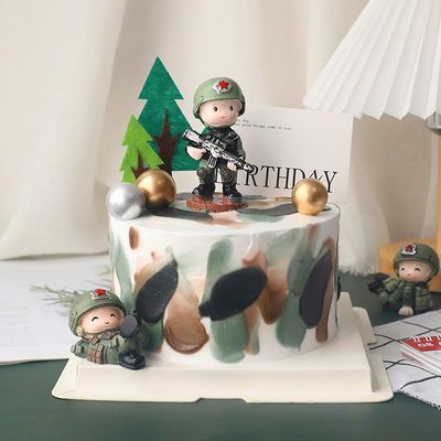 烘焙蛋糕装饰摆件建军迷彩兵哥哥兵人特种兵飞机坦克生日插卡插件
