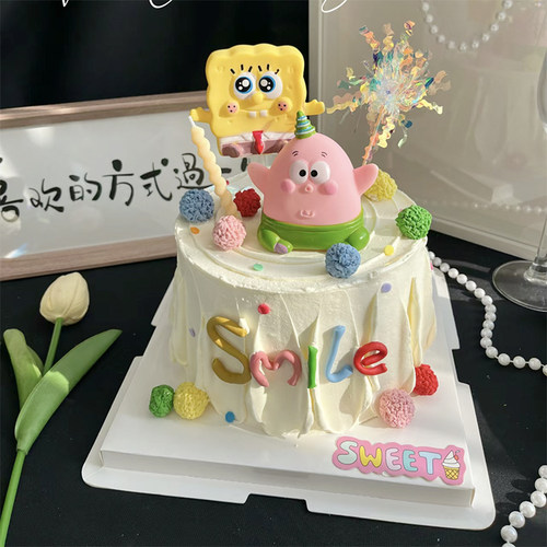 包邮烘焙蛋糕装饰摆件网红海绵大星宝宝夏天生日卡通玩偶插件插卡