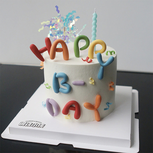 韩系ins卡通彩色happybirthday字母蛋糕装饰插件扭扭蜡烛生日插牌