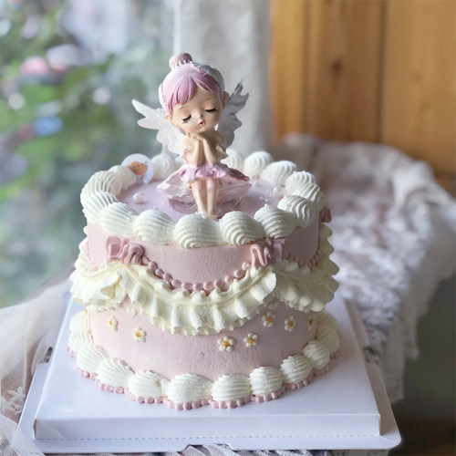 烘焙蛋糕装饰摆件芭蕾小女孩贝拉天使生日快乐甜品台围边爱心插件