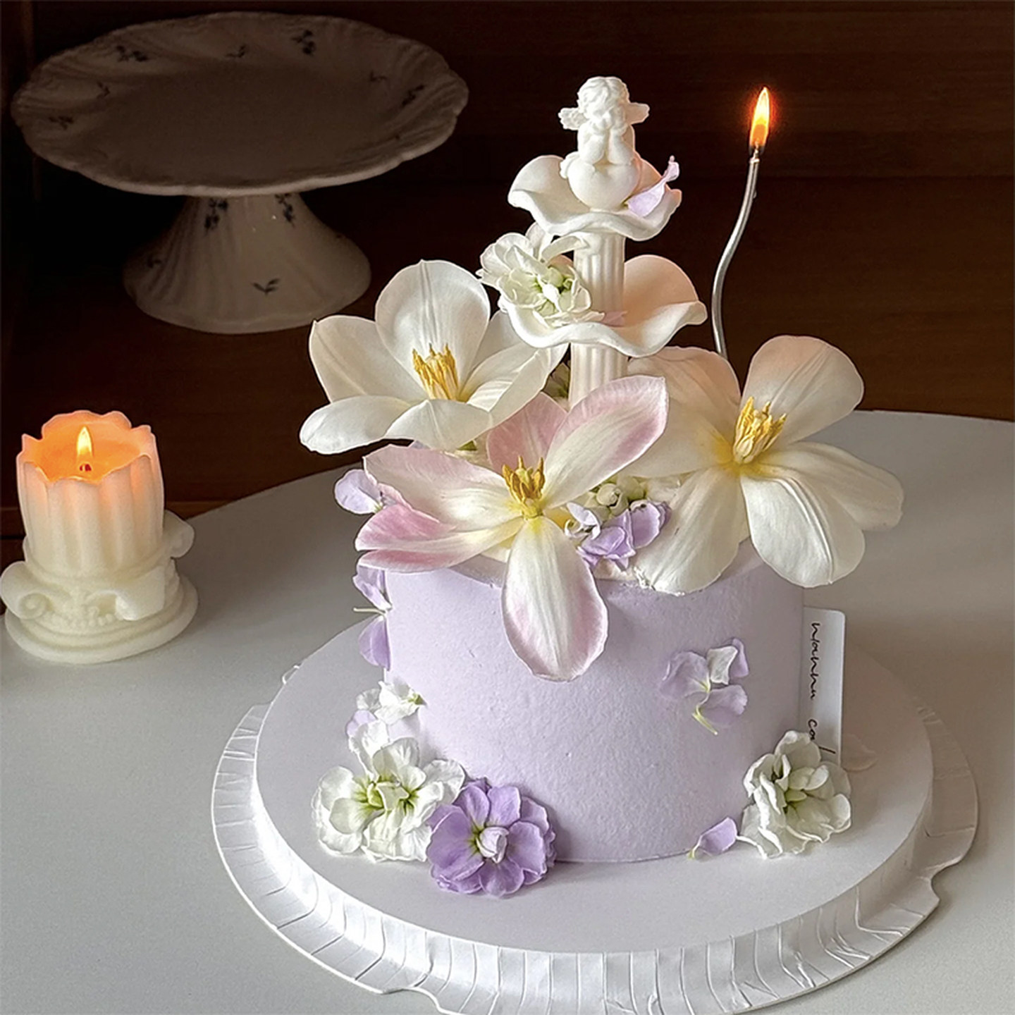 七夕情人节母亲节网红烘焙蛋糕装饰摆件天使许愿池仿真郁金香插件