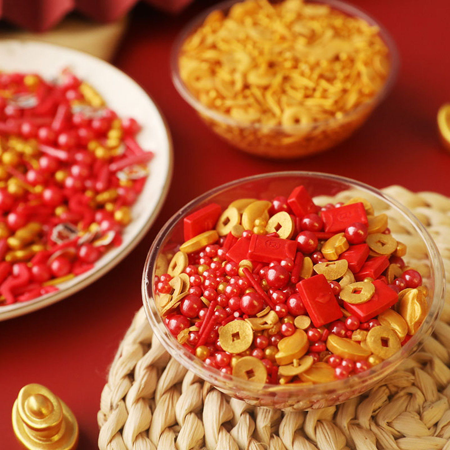 新年糖珠元宝金币蛋糕装饰可食用糖红金系列喜庆烘焙糖针装扮,节庆用品/礼品,蛋糕/烘焙装饰用品,淘宝优惠券,粉丝福利购,淘宝优惠卷