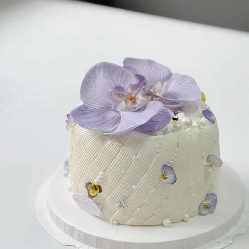 母亲节网红烘焙蛋糕装饰摆件仿真紫色蝴蝶兰郁金香花朵生日插件