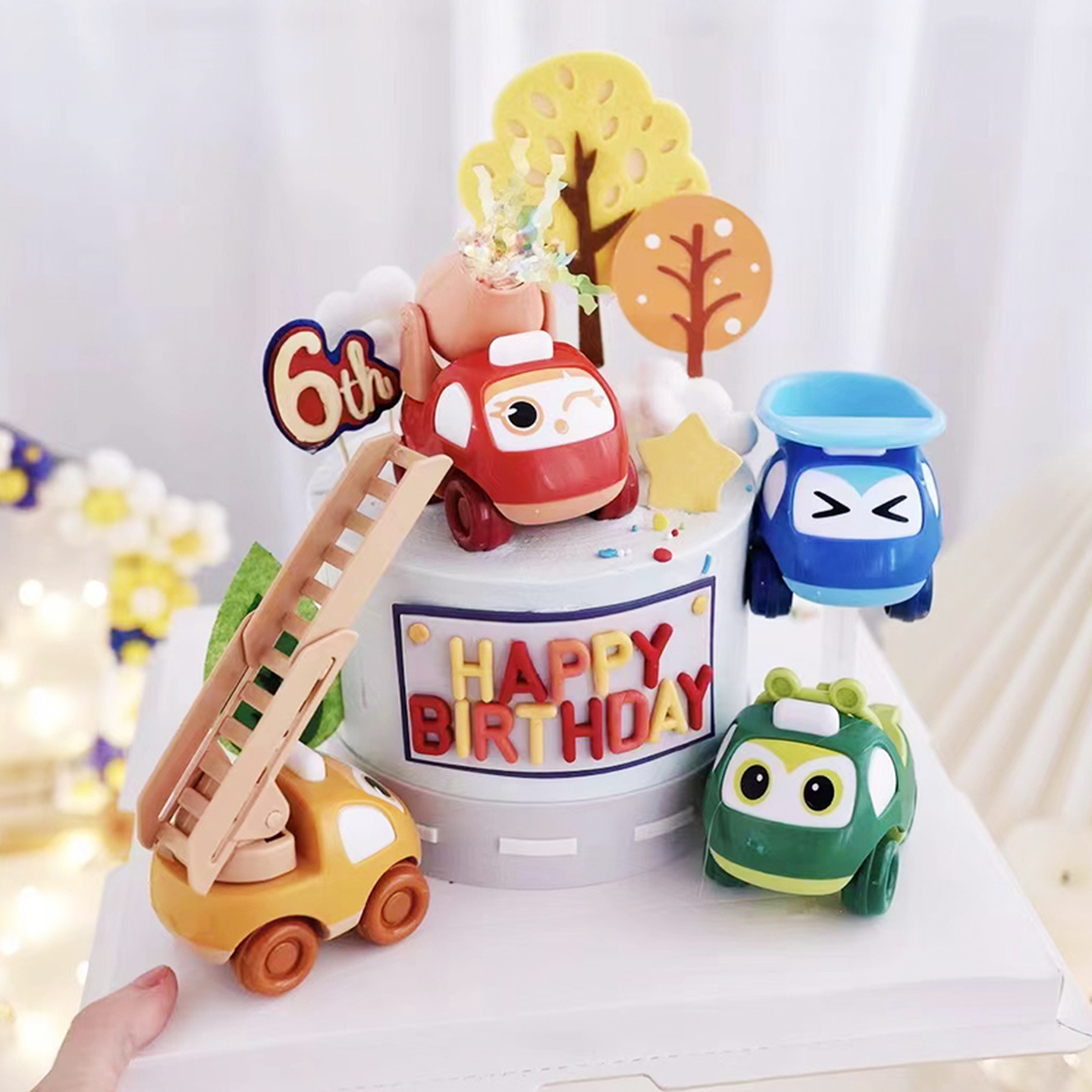 烘焙蛋糕装饰卡通工程车四件套摆件男孩生日派对甜品台小汽车装扮