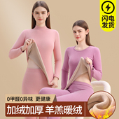 中高领保暖内衣女套装 打底上衣棉毛衫 加厚加绒一体羊羔绒秋裤 秋裤