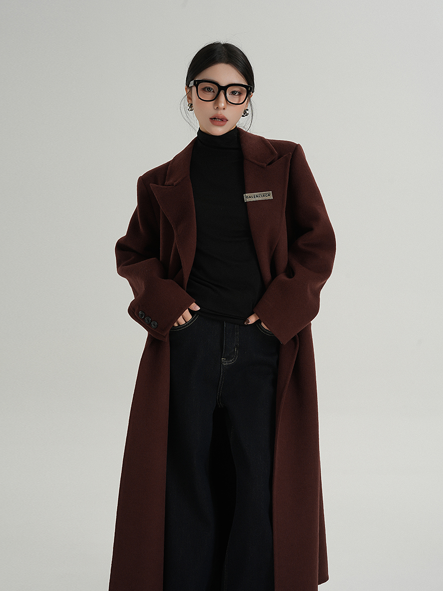 High-End New Year Red Coat Woolen Coat Long Double-Sided Woolen Winter New Women's Clothing
