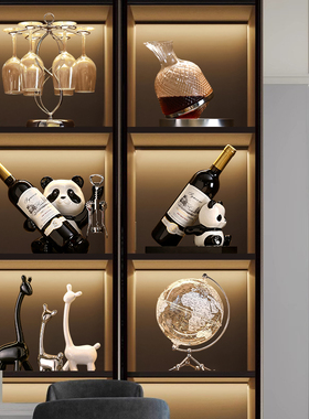 海贝海高档熊猫红酒架摆件客厅酒柜电视柜装饰品家居软装工艺摆设