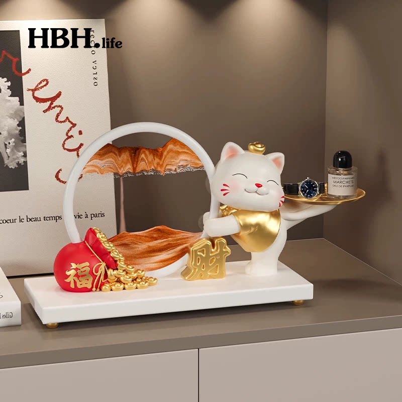招财猫流沙画创意摆件办公室高档装饰品高级感沙漏玄关放钥匙收纳