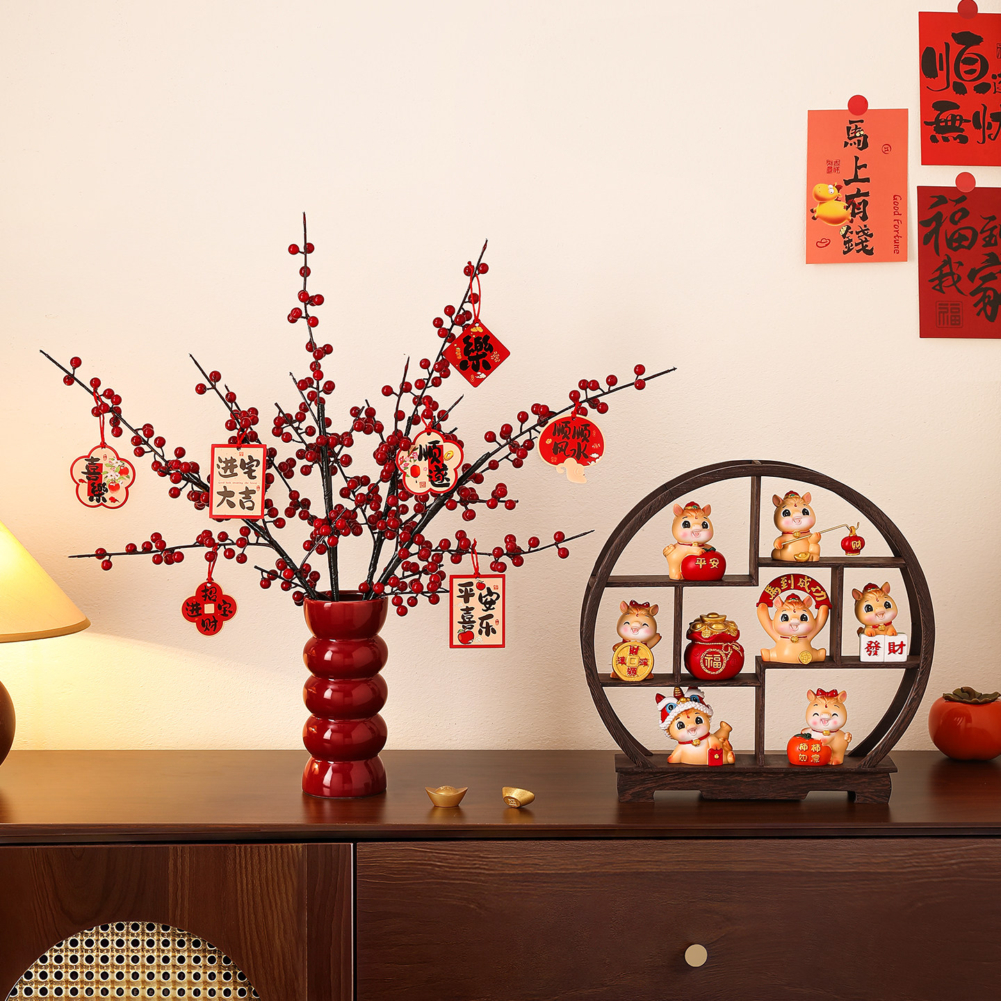 2026马年发财红果仿真花家居客厅餐边柜电视柜氛围感布置装饰摆件,家居饰品,装饰摆件,淘宝优惠券,粉丝福利购,淘宝优惠卷