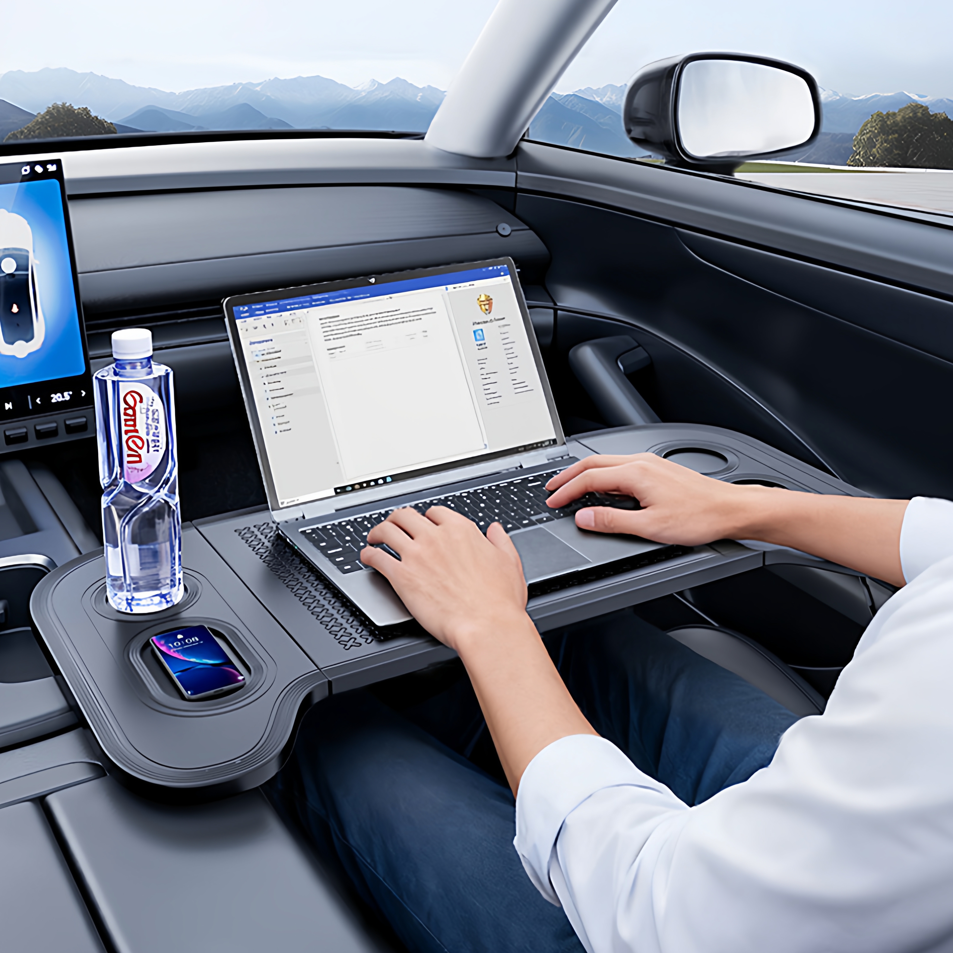 车载三折叠小餐桌便携车上办公