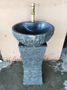 天然原石庭院落地式石头洗脸盆盘艺术石盆阳台中式景观立柱洗手盆