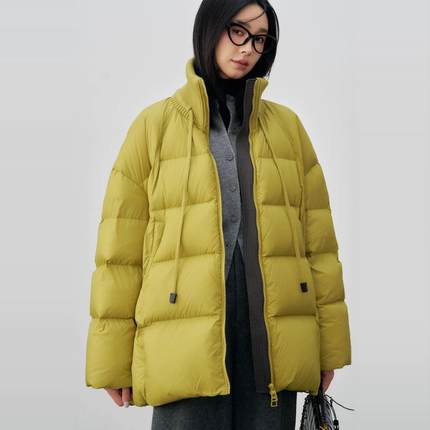 欧货中长款羽绒服女超轻撞色90%白鸭绒保暖时尚针织领韩版羽绒服