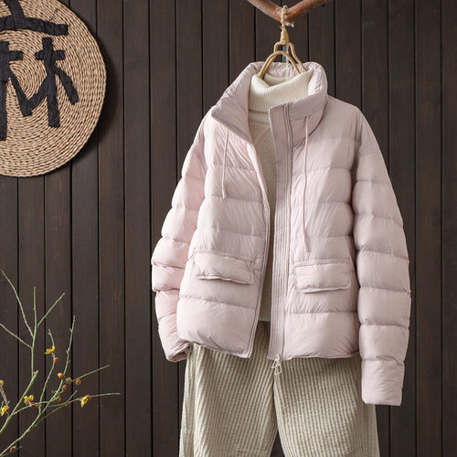 羽绒服女短款2025冬季新款时尚立领纯色宽松轻薄90白鸭绒保暖外套