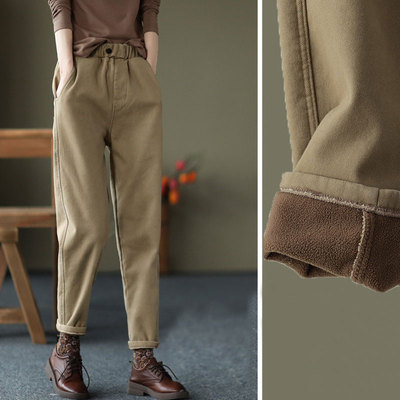 新款全棉加厚冬季加绒纯色裤子