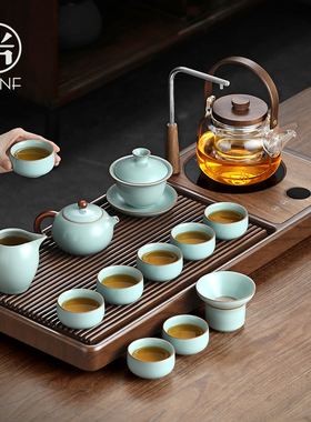 汝窑茶具套组家用一整套轻奢高档客厅小型自动茶盘茶台烧水壶一体