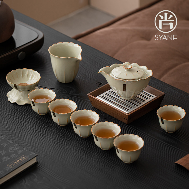 汝窑功夫茶具套装家用大师级轻奢高档泡茶专用手抓壶喝茶杯子一套